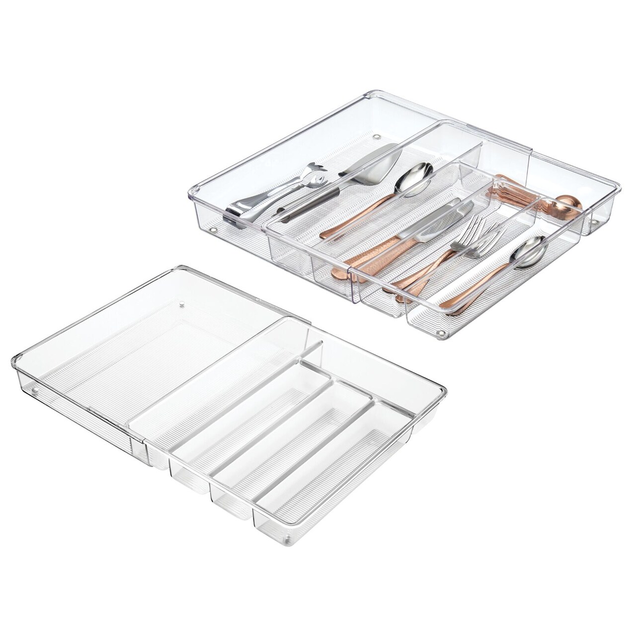 mDesign Expandable Plastic Kitchen Drawer Storage Cutlery Tray, 2 Pack - Clear